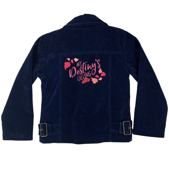 Disneys Frozen size 4t navy blue velvet gold zip up jacket, Anna & floral design - Picture 7 of 11